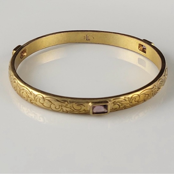 Rare Vintage Ralph Lauren
Chased Gold Amethyst Bracelet Purple Stone 8.4” - Picture 1 of 6